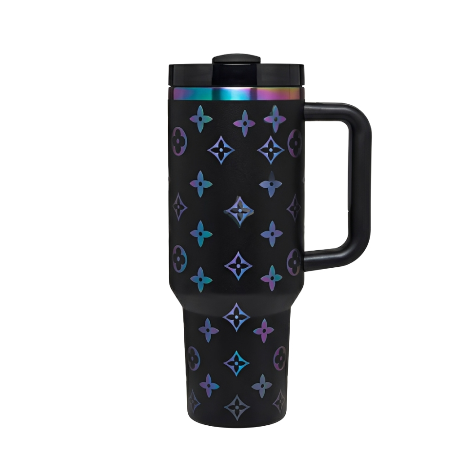 40oz (1.18L) Luxury Tumbler Black Thermal Cup with Colorful details