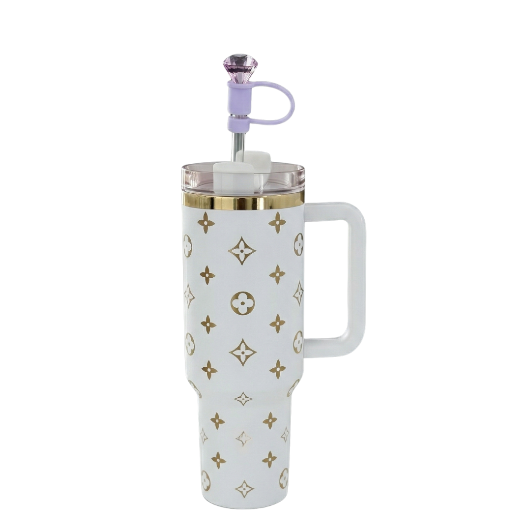 40oz (1.18L) Luxury Tumbler + Straw Topper – White