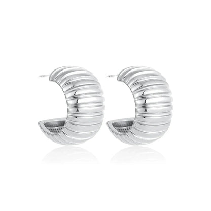 Vintage Texture Round Chunky Ribbed Hoop Earrings
